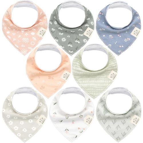 8-Pack Organic Baby Bandana Bibs for Girls - Super Absorbent Triangle Baby Bibs for Drooling and Teething Infant, 100% Cotton Extra Soft for Newborn, Infant 0-36 Months (Fleur)
