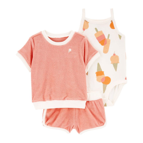 Pink/White Baby 3-Piece Ice Cream Little Short Set