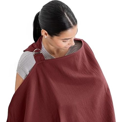 Comfy Cubs Nursing Cover for Baby Breastfeeding - 100% Muslin Cotton, Soft & Breathable Cotton, Breastfeeding Pumping Cover for Mom, with Rigid Hoop - Privacy Unisex Lightweight Covers Wrap (Wine)
