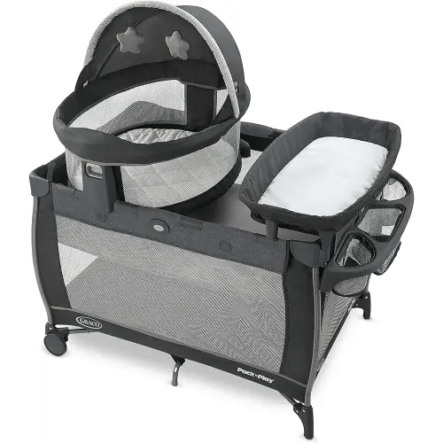 Graco Pack n Play Dome LX Playard with Baby Bassinet, Lightweight Portable Crib, Push-Button Fold Travel Crib, Redmond, Convertible