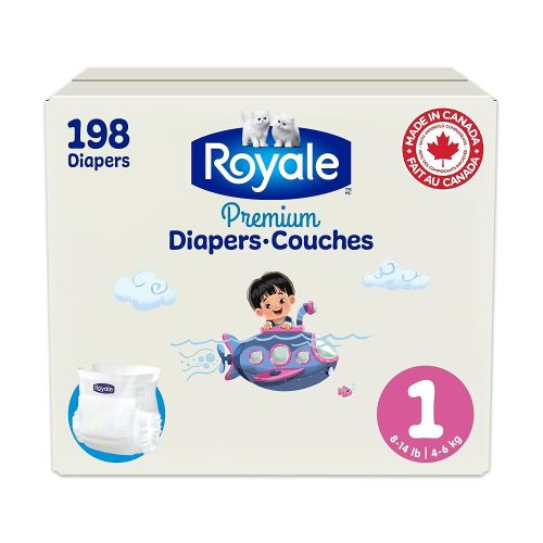 Royale Premium Diapers, Size 1 (8-14 lb), 198 Count, Disposable Baby Diapers (Packaging may vary)