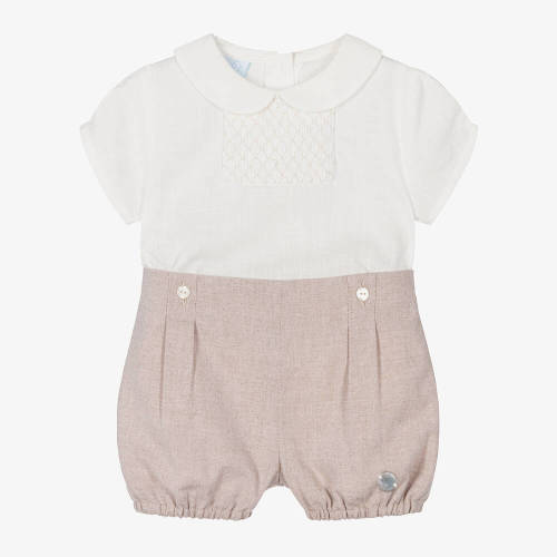 Artesanía Granlei - Boys Beige & White Cotton Buster Suit | Childrensalon Outlet