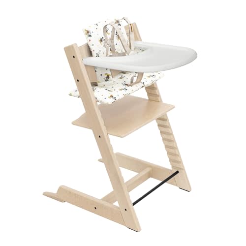 Stokke Tripp Trapp High Chair 2 (Natural), Cushion 2 (Mickey Celebration) + Stokke Tray (White) - Includes Chair + Baby Set with Removable Harness for Children 6-36 Months