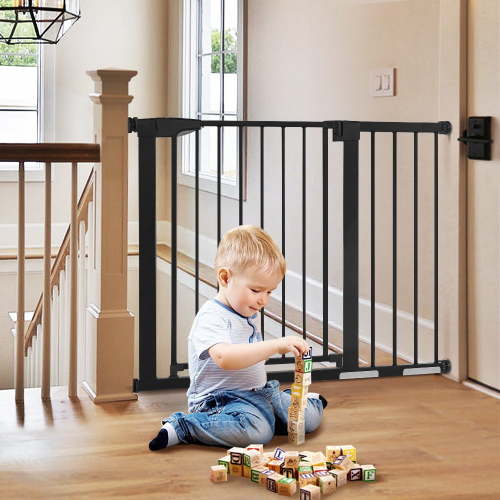 29.5"-43.3" Extra Wide Safety Baby Gate for Stairs Doorways, Top of Stairs, Black