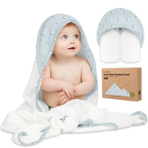Luxe Baby Hooded Towel, Organic Baby Bath Towel, Hooded Baby Towels, Baby Beach Towel for Newborn, Kids (Blue Whale)