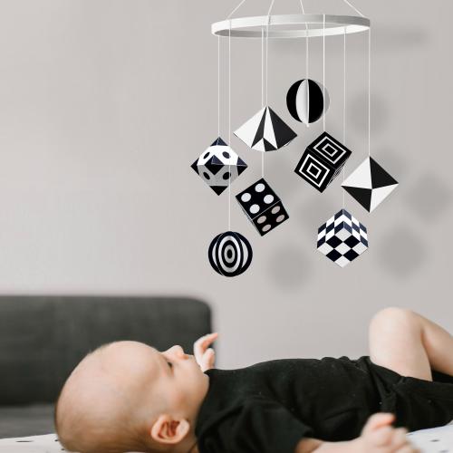 Contrast mobile for newborn. Montessori mobile for newbaby gift. Black white baby mobile for visual development.