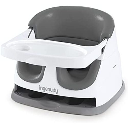 Ingenuity Baby Base 2-in-1 Booster Feeding and Floor Seat with Self-Storing Tray, Slate