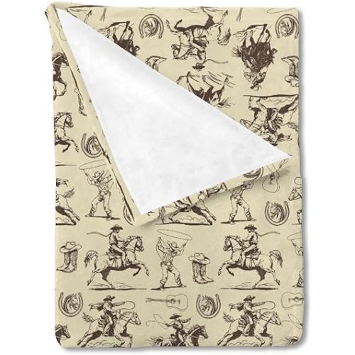 Vintage Western Cowboy Baby Blanket for Boy Girl Country Cowboy Hat Boots Guitar Receiving Blankets Wild West Soft Swaddle Blanket Flannel Newborn Toddler Nursery Crib Bed Blanket Playmat 30x40