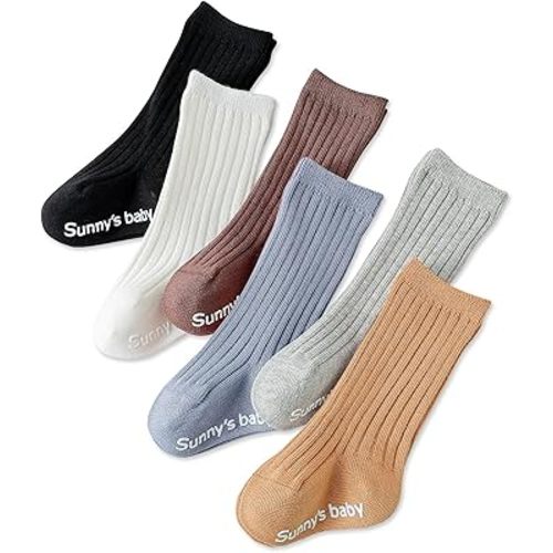 Baby Knee High Socks Non Slip Toddlers Boys Girls Cotton Long Socks Newborn Tube Socks Kids Seamless Stocking 6 Pack