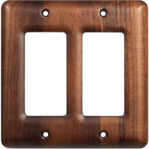 Two Light Switch Cover Plate Solid Walnut Decorative 2-Gang Light Switch Cover, Premium Wooden Wall Plate