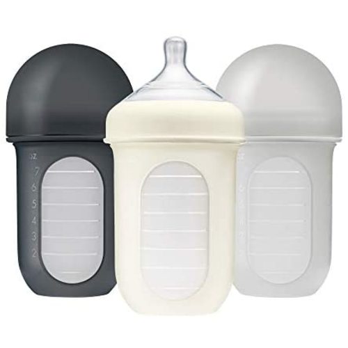Boon B11224 Reusable Silicone Pouch Nursh Baby Bottles, 3 Count (Pack of 1), Gray