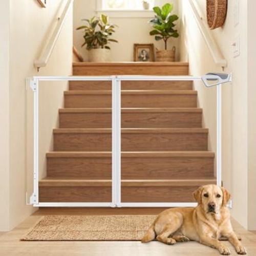 MALOROY Easy Walk Through Auto Close with One-Hand Dual Swing Door Acrylic Free Standing Dog & Cat Gate, White, 30-in - Chewy.com