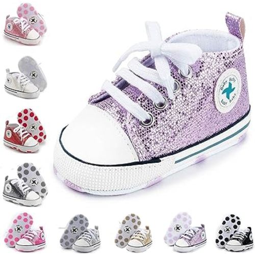 Newborn Baby Girls Boys Canvas Shoes Infant Soft Sole Slip On First Walkers Sneaker Toddler Flat Loafers High Top Crib Denim Unisex Moccasins Shoe