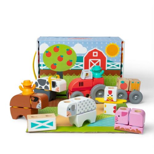 Melissa & Doug Blockables Farm Snap And Play, Mix And Match Connectable Wooden Building Blocks Play Set - 56Pc