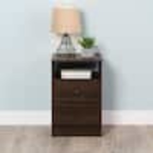 Prepac Astrid Espresso 2-Drawer 16 in. W Nightstand Side Table w/ Open Shelf, Night Stand Bedside Table, Nightstand for Bedroom EDNH-0402-1