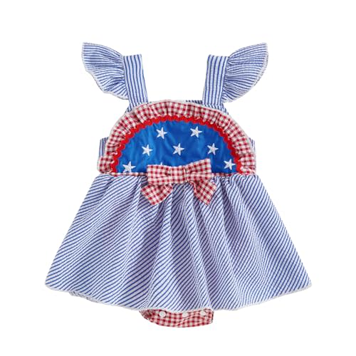 Kuriozud Newborn Baby Girl 4th of July Outfit Ruffle Bubble Romper Dress Jumpsuit Infant Girl Fourth of July Summer Clothes
