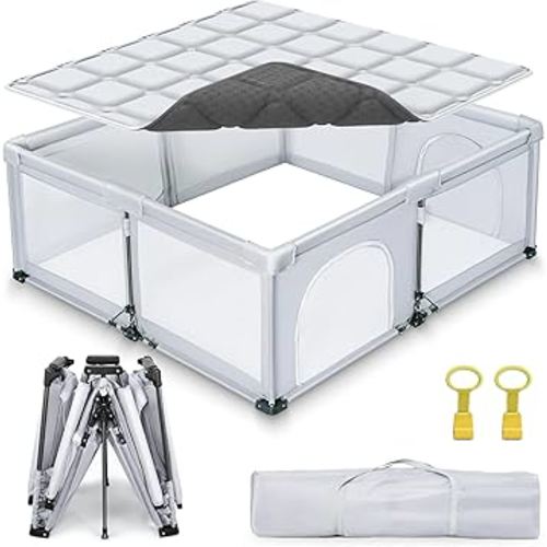 Foldable Baby Playpen with Detachable Thicken Mat, 50X50 in Foldable playpen for Babies and Toddlers, Indoor&Outdoor Portable palypen. Quick Installation&Quick Folding Baby Play Pen