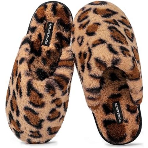 Snug Leaves Women's Fuzzy Scuff Slippers Soft Comfy Memory Foam Non-slip Indoor House Shoes
