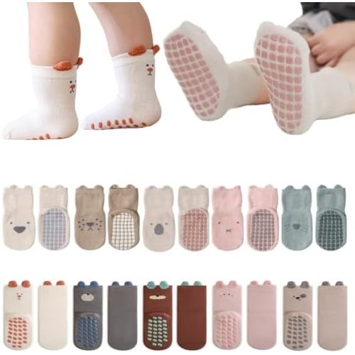 Toddler Newborn Non-Skid Crew Socks Non Slip Socks Baby Girl Boy Infant First Walking Floor Socks 10 Pairs