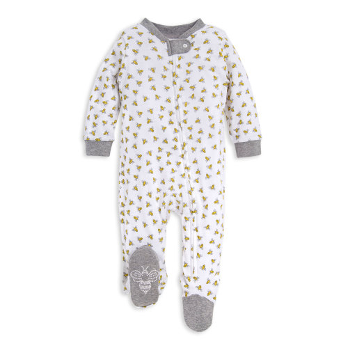 Honey Bee Organic Baby Zip Front Loose Fit Footed Pajamas