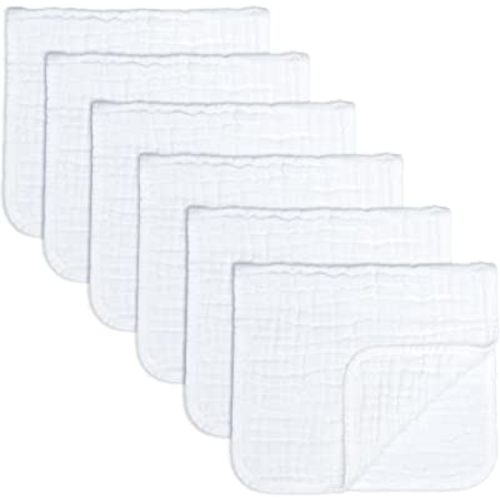 Comfy Cubs Muslin Burp Cloths Large 100% Cotton Hand Washcloths for Babies, Baby Essentials 6 Layers Extra Absorbent and Soft Boys & Girls Baby Rags for Newborn Registry (White, 6-Pack, 20" X10")
