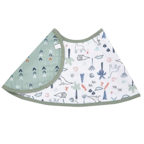 aden + anais Burpy Baby Bib, 100% Cotton Muslin, Soft Absorbent 4 Layers, Multi-Use Burp Cloth and Bib, 22.5” X 11”, Single, Dino Time