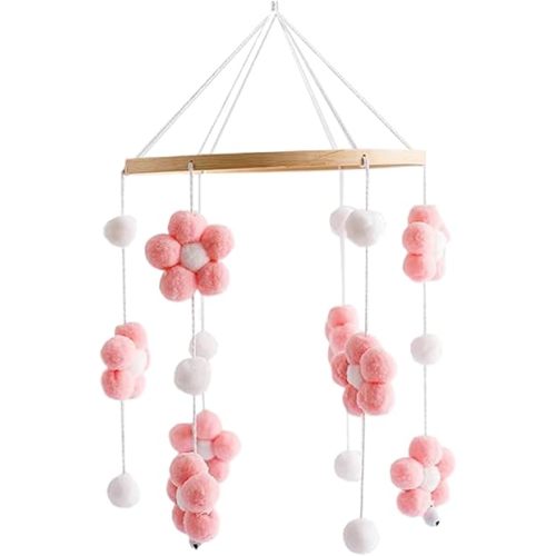 Baby Crib Mobile,Modern Boho Baby Mobile,Soothing Musical Crib Mobile with Secure Attaching Hair Balls for Promoting Hearing and Visual Development