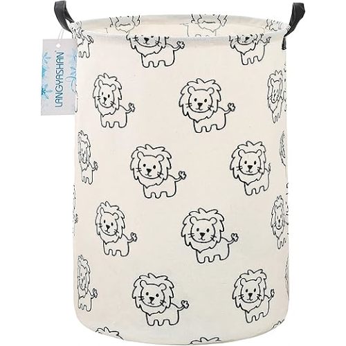LANGYASHAN Laundry Basket Canvas Fabric Collapsible Organizer Basket for Storage Bin Toy Bins Gift Baskets Bedroom Clothes Children Nursery Hamper (Lion)