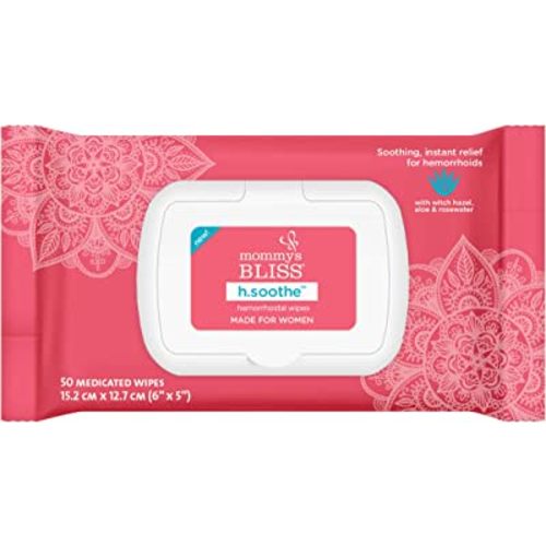 Mommy's Bliss Soothing Hemorrhoid Wipes for Women | Instant Relief with Witch Hazel, Aloe, & Rosewater | 50 Medicated Wipes