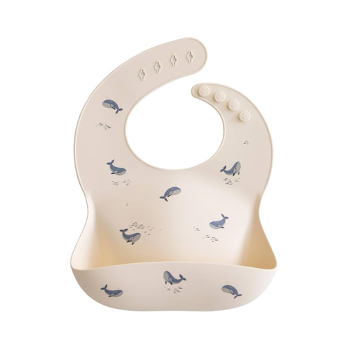 mushie Silicone Baby Bib | Adjustable Fit Waterproof Bibs (Whales)