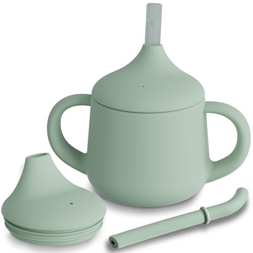 Moonkie Silicone Baby Sippy Cups | 3 Stages Training Cup Straw Cup for Infants Toddlers and Kid, 4 oz (Sage)