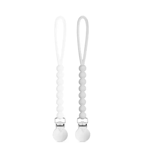 Ryan & Rose Cutie Clip 2 Pack - Pacifier Clip Holder Silicone (Judy-White/Judy-Grey)