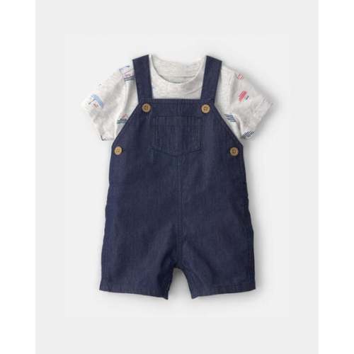 3M - Baby Boy 2-Piece Boat Romper Set - Blue/Grey | Carter's