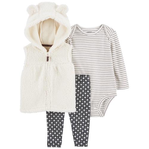 Baby 3-Piece Sherpa Little Vest Set - Style,White/Black