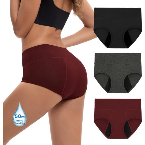 INNERSY Women's Bamboo Viscose Heavy Flow Period Underwear High Waisted Leakproof Panties 3 Pack