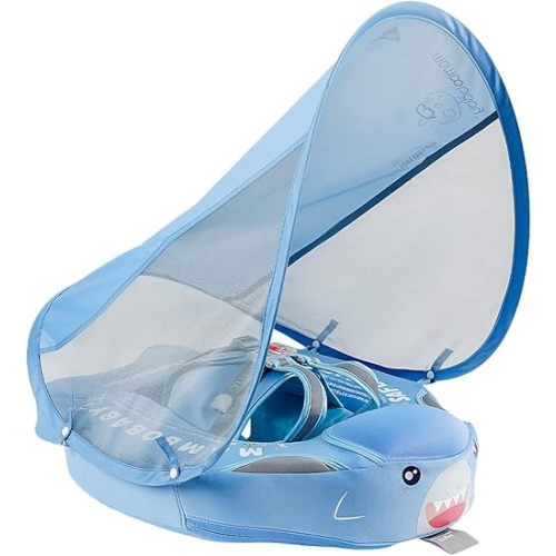Mambobaby Baby Swim Float with Canopy & Tail Infant Pool Float Non-Inflatable Toddler Swim Float with Skin-Friendly Material for 3-24 Months Baby Boys Grils