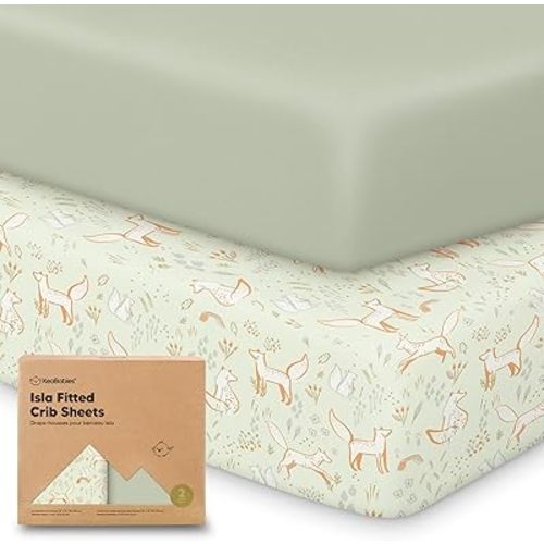 2-Pack Crib Sheets for Boys,Girls - Viscose Derived from Bamboo Fitted Crib Sheet, Organic Baby Crib Sheets, Crib Mattress Sheet,Toddler Bed Sheets,Baby Sheets for Crib Fitted Sheets(Foxtrot)