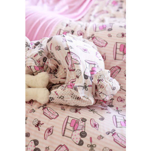 Ruffle Zipper Footie in Caddie Crew Pink | Caden Lane