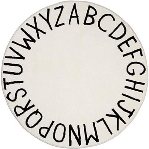 SHACOS Round Kids ABC Rug Soft Alphabet Rug 32 inch Small Nursery Educational Playroom Carpet for Kids Room Classroom Gift for Infant Toddlers (2.6 ft, Beige)