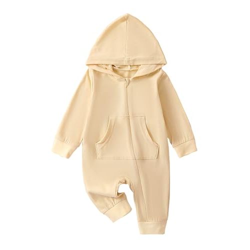 Lefyira Zipper Jumpsuit Baby Boy Zip Up Hoodie Romper Solid Color Hooded Coat Long Sleeve Infant Girl Fall Winter Clothes