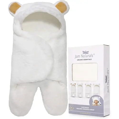 Jam Naturals-Cute Bear Organic Newborn Swaddle Wrap-Gender Neutral Soft Baby Blanket, Newborn Baby Registry Gift (Golden Brown, 0-3m)