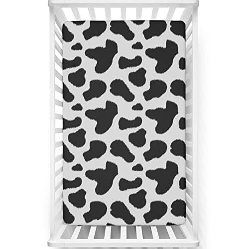 Cow Print Themed Fitted Crib Sheet,Standard Crib Mattress Fitted Sheet Soft and Breathable Bed Sheets -Crib Mattress Sheet or Toddler Bed Sheet,52“ x28“,Charcoal Grey White