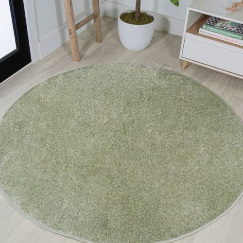JONATHAN Y Haze Solid Low-Pile Green 5 ft. Round Area Rug, Non-Shedding, Easy-Clean, Durable Synthetic Fibers