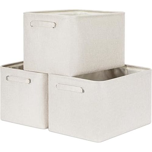 HNZIGE Large Fabric Storage Baskets for Storage 3 Pack Shelf Closet Storage Bins Baskets for Organizing Linen Cloth Decorative Baskets Organizers Home Nursery Toy Cream 15“ x 11” x 9“