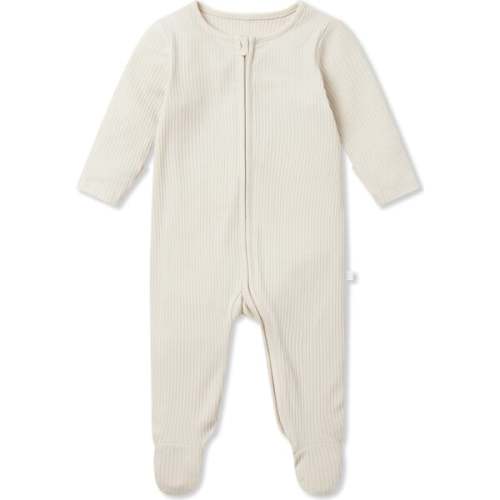 Ribbed Clever Zip Footie, White - MORI | Maisonette