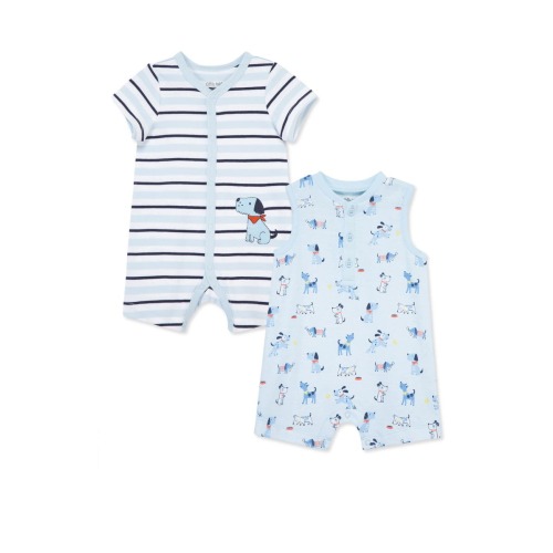 Puppies Assorted 2-Pack Cotton Rompers