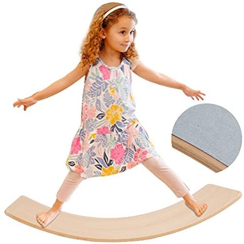Glintoper Wooden Wobble Balance Board, 27.5 Inch Kid Natural Wood Yoga Board Curvy Board, Kids Toddler Open Ended Learning Toy, Great Kids Learning Toy for Body Training, Wooden Rocker Board Kid Size