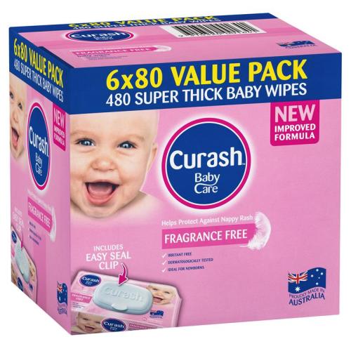 Curash Babycare Fragrance Free Wipes 6 x 80