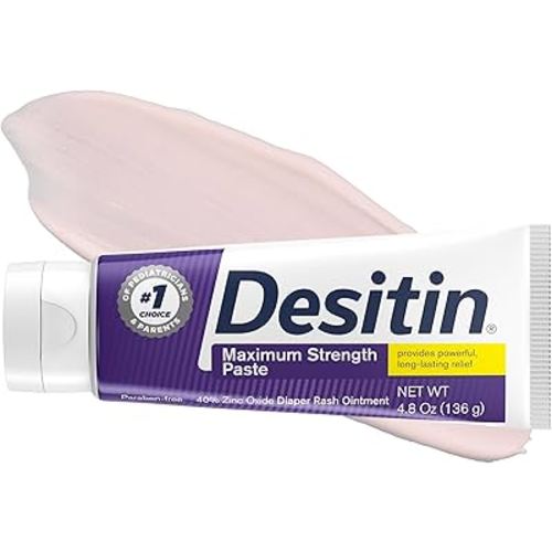 Desitin Maximum Strength Paste, 40% Zinc Oxide Paste, Diaper Rash Healing Ointment for Immediate Relief, Dermatologist Pediatrician Tested, Helps Heal Diaper Rash, Protects Up to 12 Hours, 4.8 Oz Tube