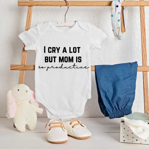 I Cry a Lot but Mom is So Productive Onesie® – Funny Baby Gift, Swiftie Baby, New Baby Gift, Taylor Swift Fans, Tired Mom, Funny Mom Gift